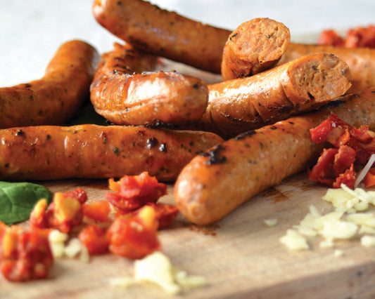 Saucisses aux tomates séchées, basilic & parmesan